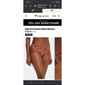 New Small Fabletics Burnt Ochre Wavy Leo High Cut Classic Bikini Swim Bottoms